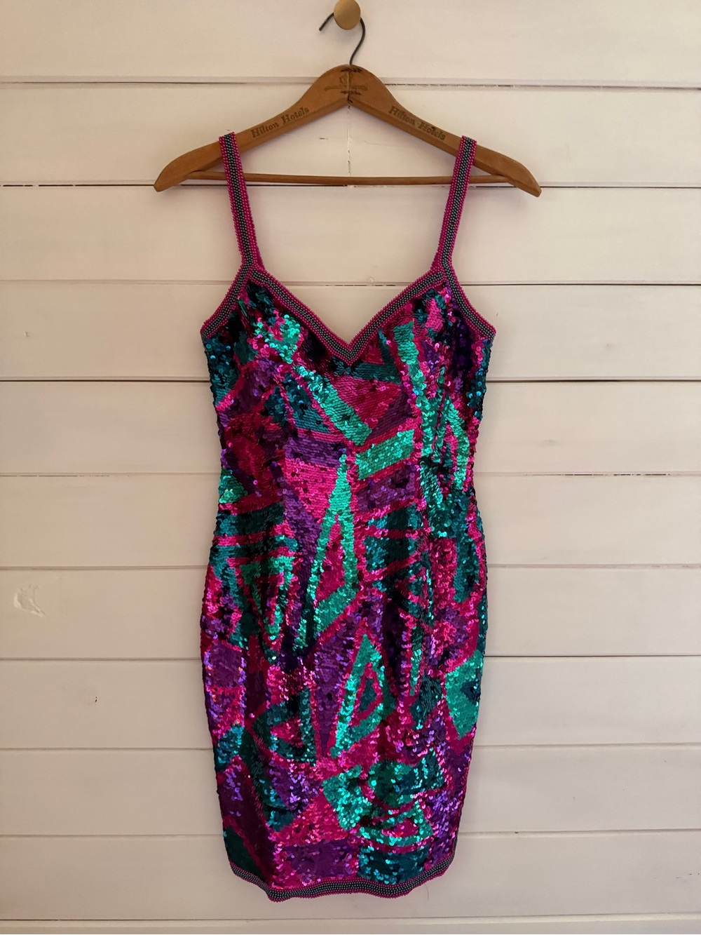 Sequined Multicolor Mini Dress - Pink & Teal